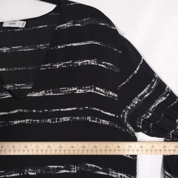 VINCE. Women's‎ Shadow Stripe Shift 100% SILK Mini Dress SMALL/P Black White - Picture 7 of 11